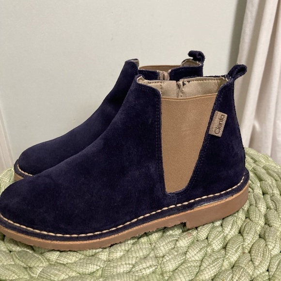 Cienta Blue/Tan Navy Blue Suede Zipper Chelsea Boots - Picture 3 of 8
